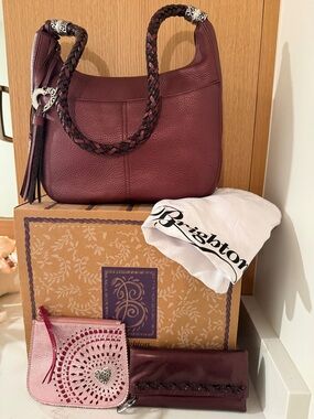 Brighton Barbados Plum Shoulder Bag lot with companion wallet & pouch